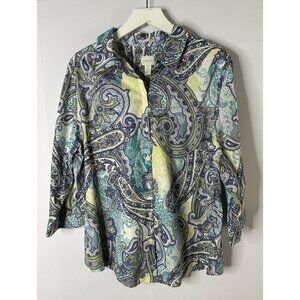 Chico’s Womens Sz 3 XL No-Iron 100% Cotton 3/4 Sleeve Paisley Button Up Top